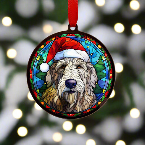 Irish Wolfhound in Santa Hat Suncatcher Decoration